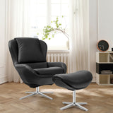 Sillón reclinable giratorio 360° de cuero con otomana y base de aleación de aluminio