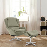 Sillón reclinable giratorio 360° de cuero con otomana y base de aleación de aluminio