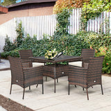 Juego de muebles de comedor de ratán para patio de 5 piezas con sillones y mesa con superficie de madera