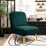 Sillón auxiliar sin brazos de terciopelo con patas de madera de caucho para dormitorio