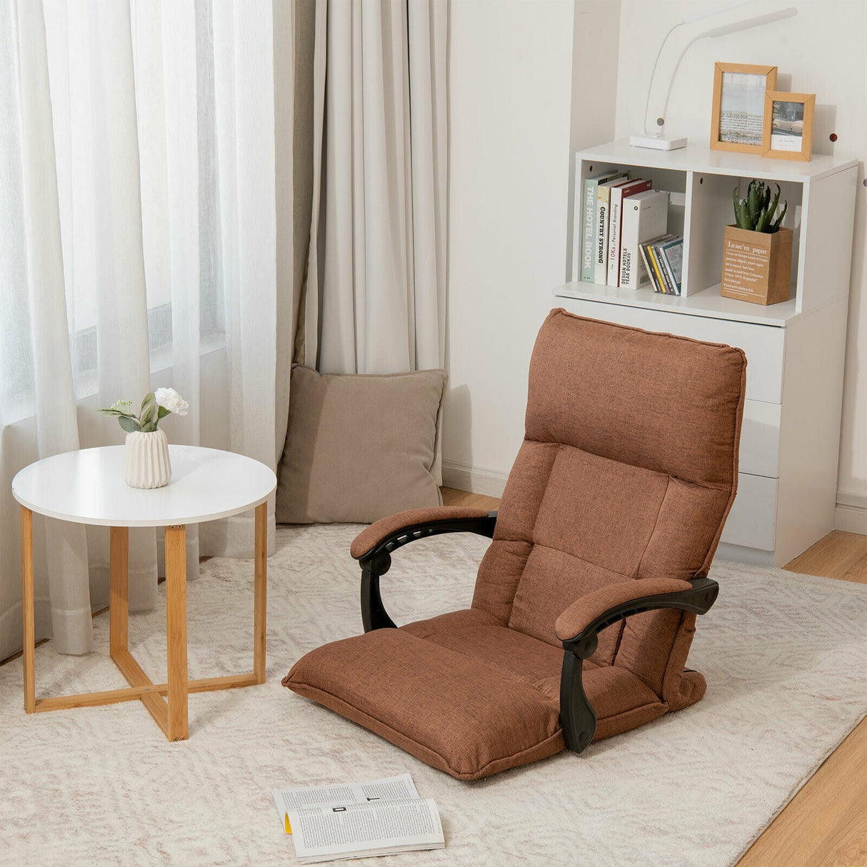 14-Position Adjusting Lazy Sofa Chair with Waist Pillow and Armrests