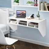 Mesa flotante de ordenador de pared con estante de almacenamiento - Blanco