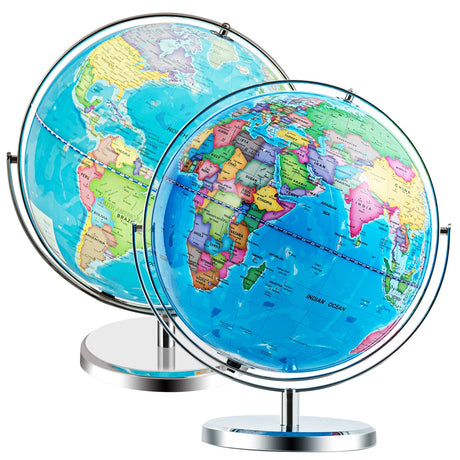 Globo terráqueo iluminado de 13 pulgadas, mapa giratorio 720° con luz LED