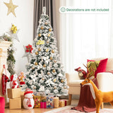 Árbol de Navidad Artificial de 1.83 m con Aspecto Nevado, Bisagras, Bayas y Flores de Pascua