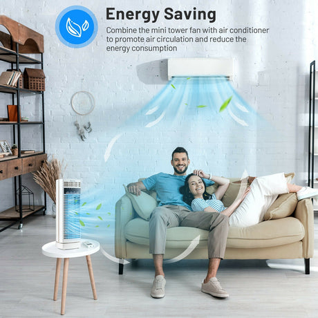 Miniventilador de torre oscilante de 14 pulgadas con 3 velocidades y temporizador, para escritorio
