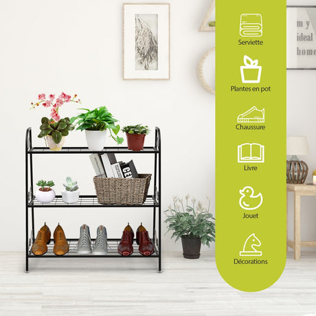 Estante de metal de 3 niveles para plantas, zapatos o macetas