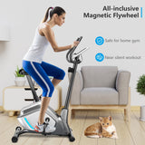 Bicicleta estática vertical magnética con monitor LCD y sensor de pulso