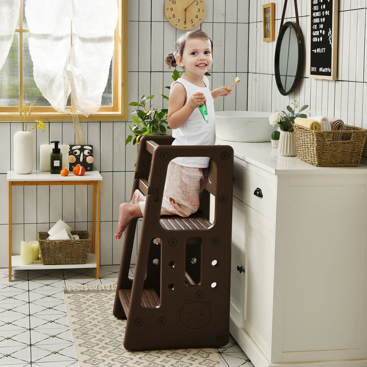 Taburete de cocina para niños con doble barra de seguridad