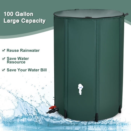 Tanque colector portátil de agua de lluvia de 100 galones con filtro de grifo
