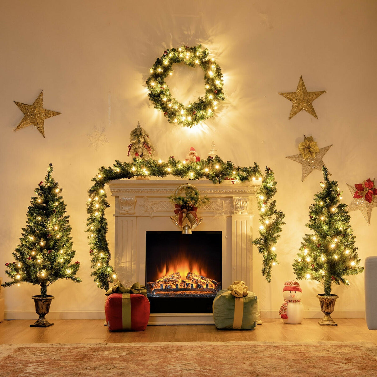 Juego de 4 adornos navideños con guirnalda, corona y árboles de entrada