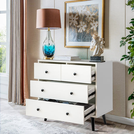 Cómoda de 4 cajones, aparador independiente, mueble, blanco