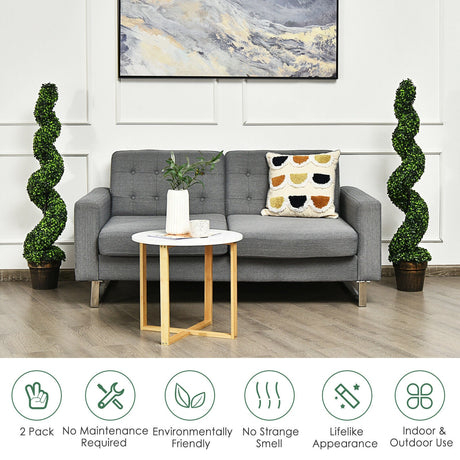 Paquete de 2 topiarios artificiales de boj en espiral de 4 pies para decoración interior y exterior