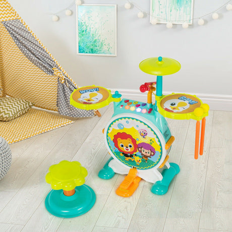 Juego de batería eléctrica infantil de 3 piezas con micrófono, taburete y pedal