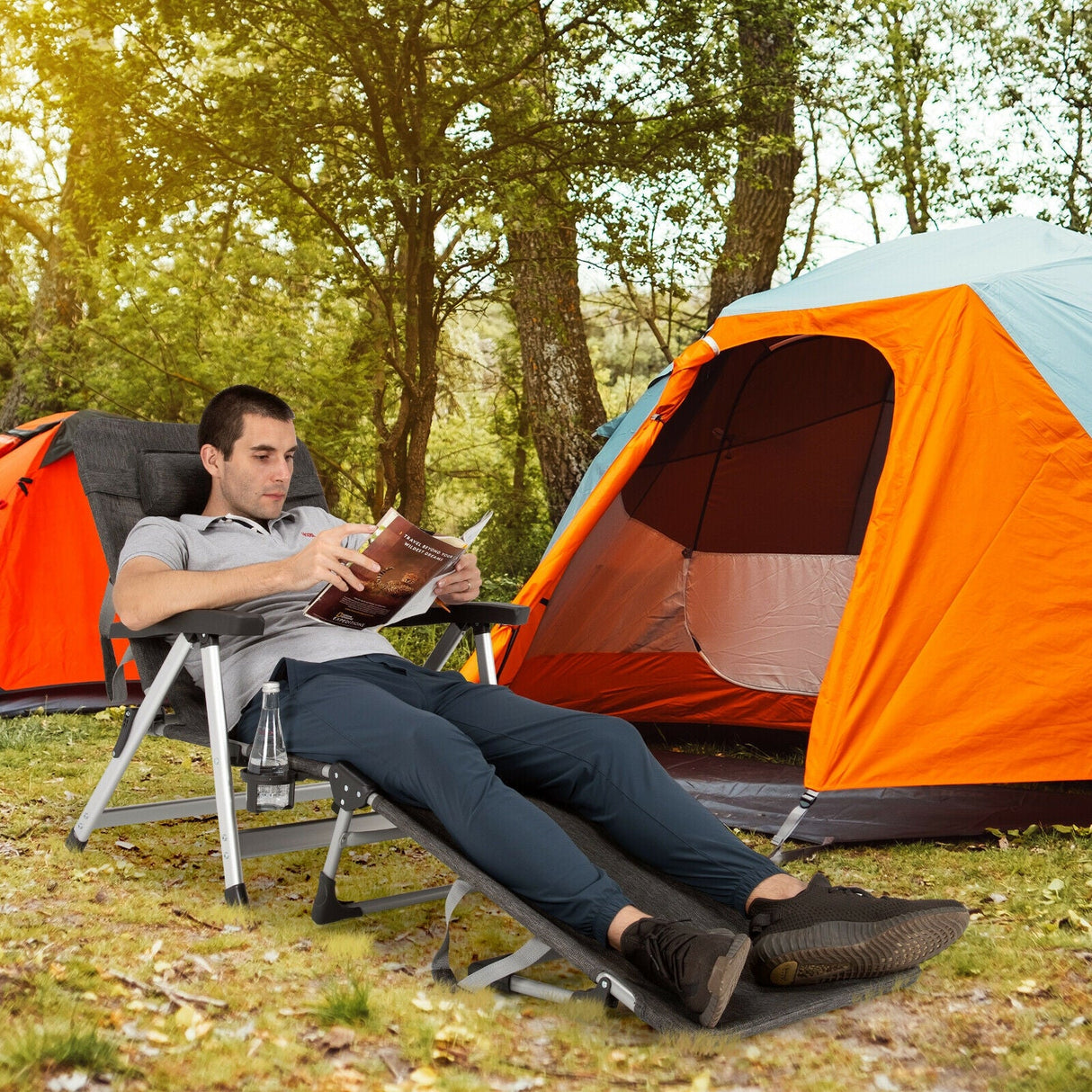 Tumbona Plegable de Playa con 7 Posiciones Ajustables