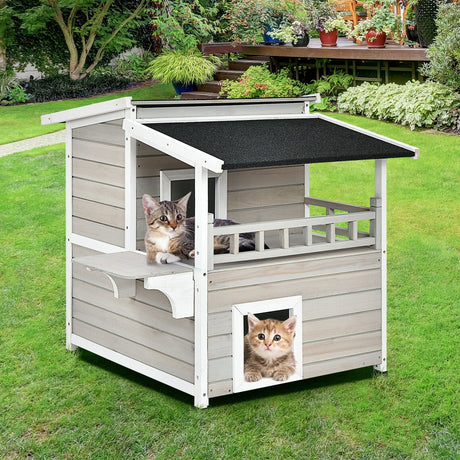 Condominio de lujo para gatos de madera de 2 pisos con balcón grande