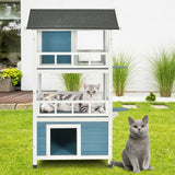 Catio de madera para gatos de 2 pisos para exteriores con recinto y refugio