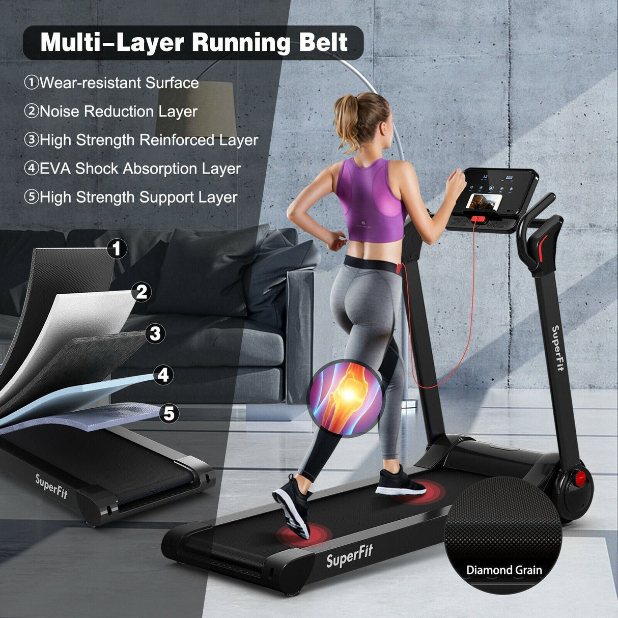 Máquina de correr eléctrica plegable de 2.25 HP con motor y pantalla LED