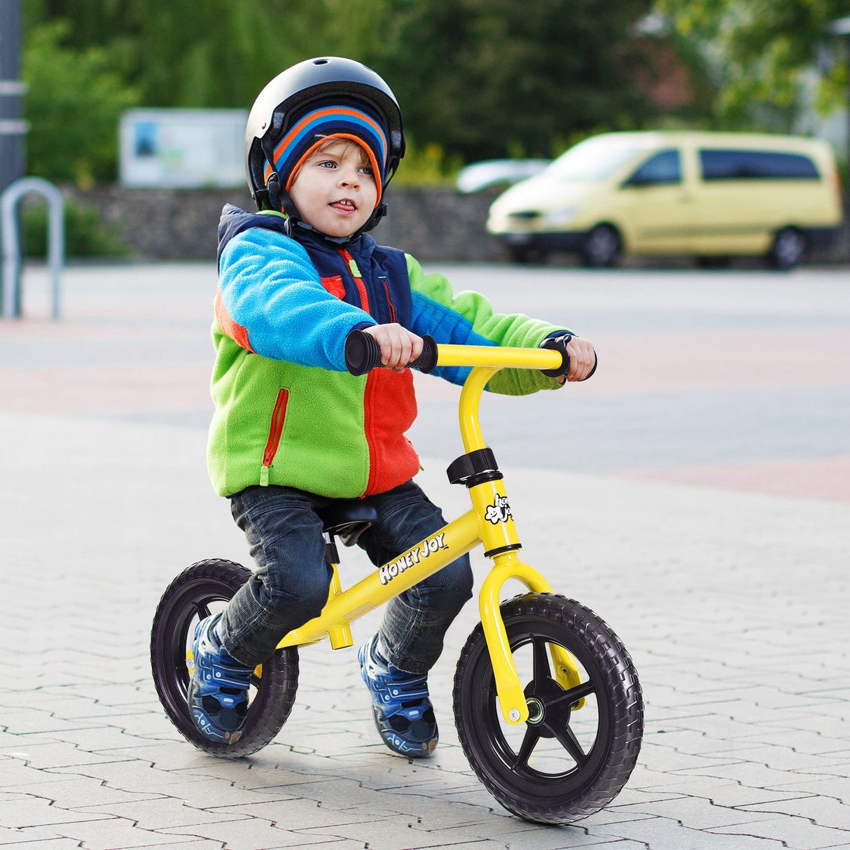 Bicicleta de equilibrio para niños sin pedales con manillar y asiento ajustables - Amarilla