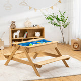 Mesa de pícnic de madera 3 en 1 para niños, mesa de arena y agua para exteriores con cajas de juego