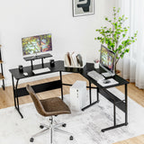 Mesa de escritorio para ordenador en forma de L reversible de 88,5 pulgadas con soporte para monitor