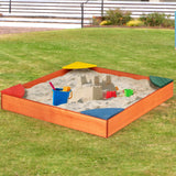 Kids Outdoor Wooden Backyard Sandbox with Built-in Corner Seating