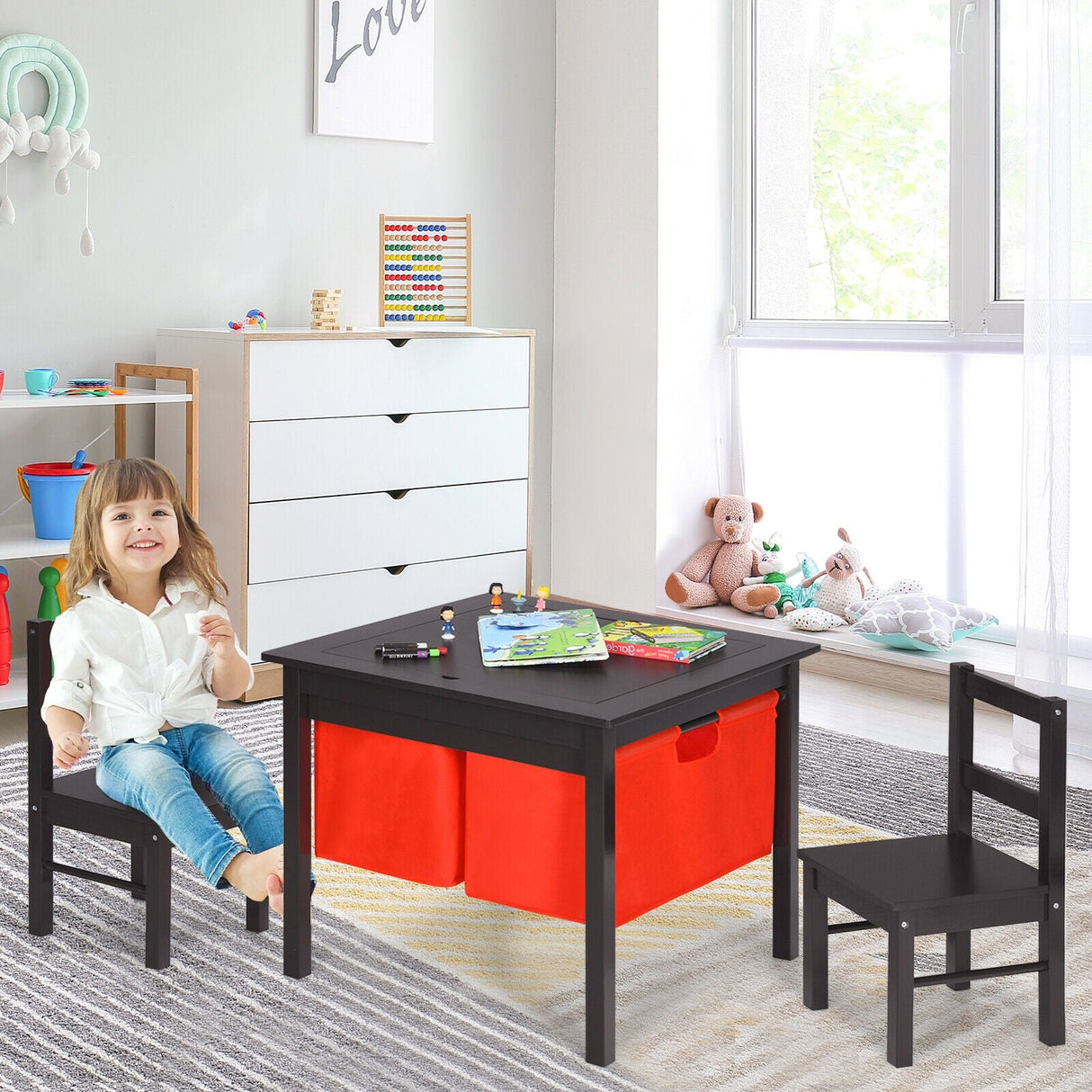 Juego de mesa de actividades 2 en 1 para niños y 2 sillas con mesa de bloques de construcción con almacenamiento