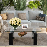 Mesa de centro rectangular de cristal con patas metálicas para salón
