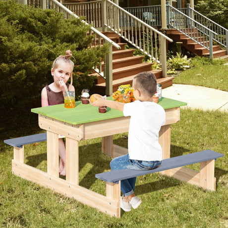 Mesa de agua y arena de madera para niños, 3 en 1, para exteriores, con cajas de juegos