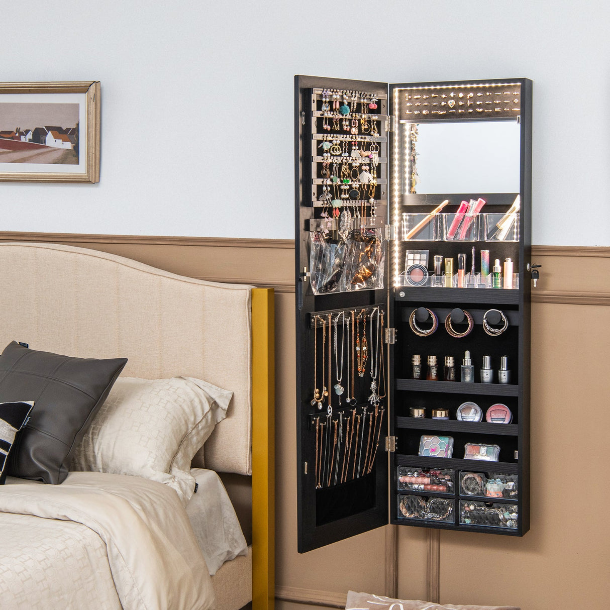 Joyero de pared con luces de 3 colores