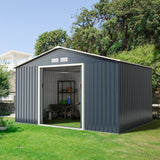 11 x 8 Feet Metal Storage Shed for Garden and Tools with 2 Lockable Sliding Doors-Gray