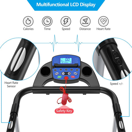Cinta de correr eléctrica plegable con pantalla LCD y sensor de ritmo cardíaco