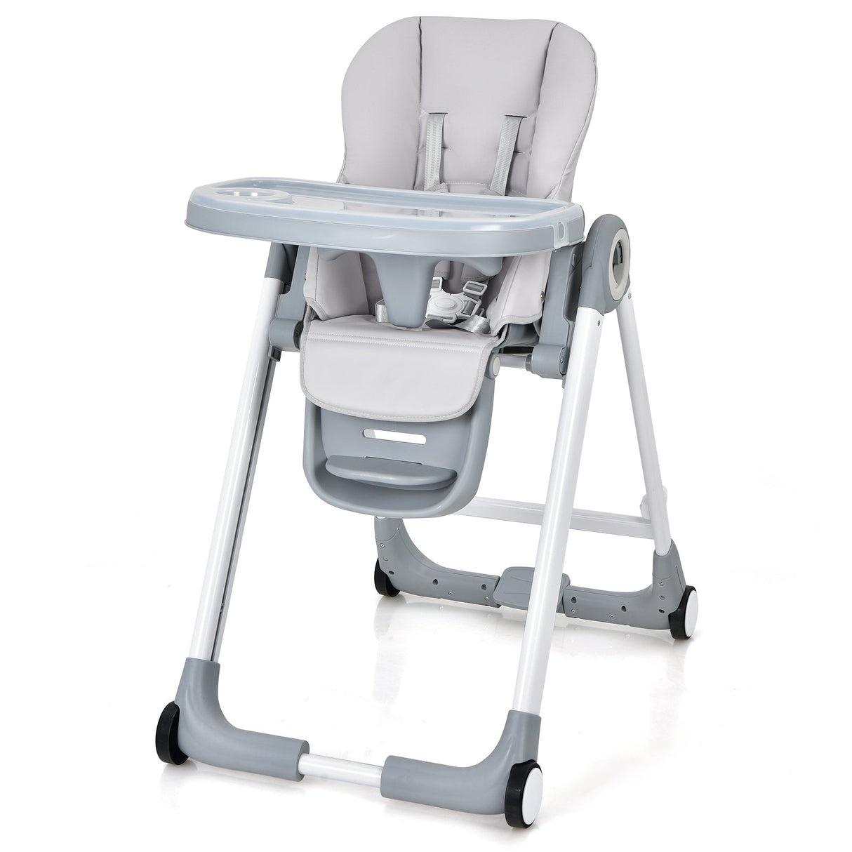 Baby Folding Convertible High Chair with Wheels and Adjustable Height