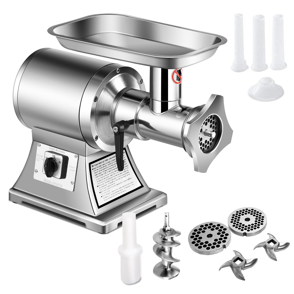 Picadora de carne comercial de alta resistencia de 1.5HP 1100W 550LB/h