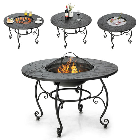 Mesa de comedor con brasero de patio de 35.5 pies con parrilla para barbacoa