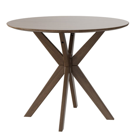Mesa de comedor redonda de madera de 36 pulgadas con base de pedestal entrelazada