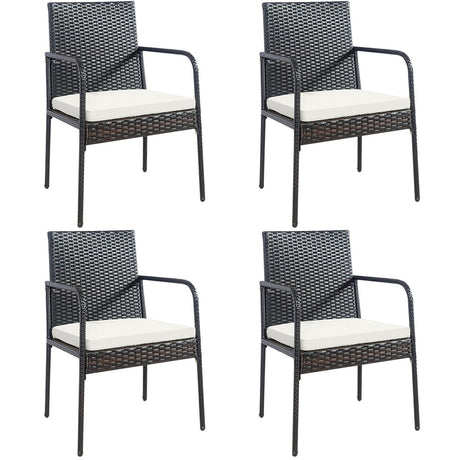 Juego de comedor de mimbre de ratán para patio de 4 piezas con cómodos cojines