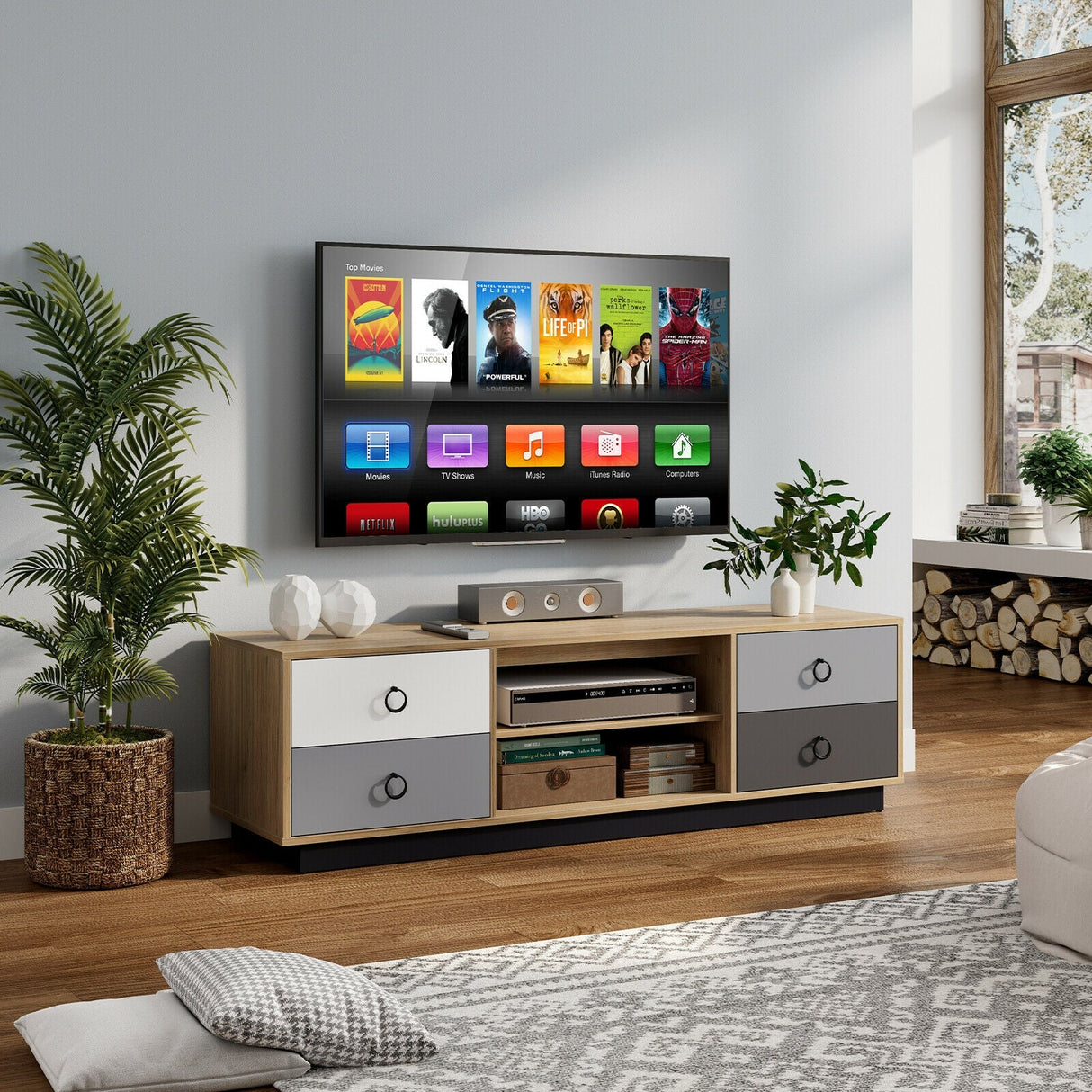 Mueble Moderno para TV de 55 Pulgadas con 2 Armarios de Almacenamiento para Televisores de hasta 60 Pulgadas