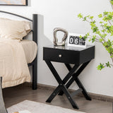 Mesita de noche moderna en forma de X con cajón para sala de estar o dormitorio