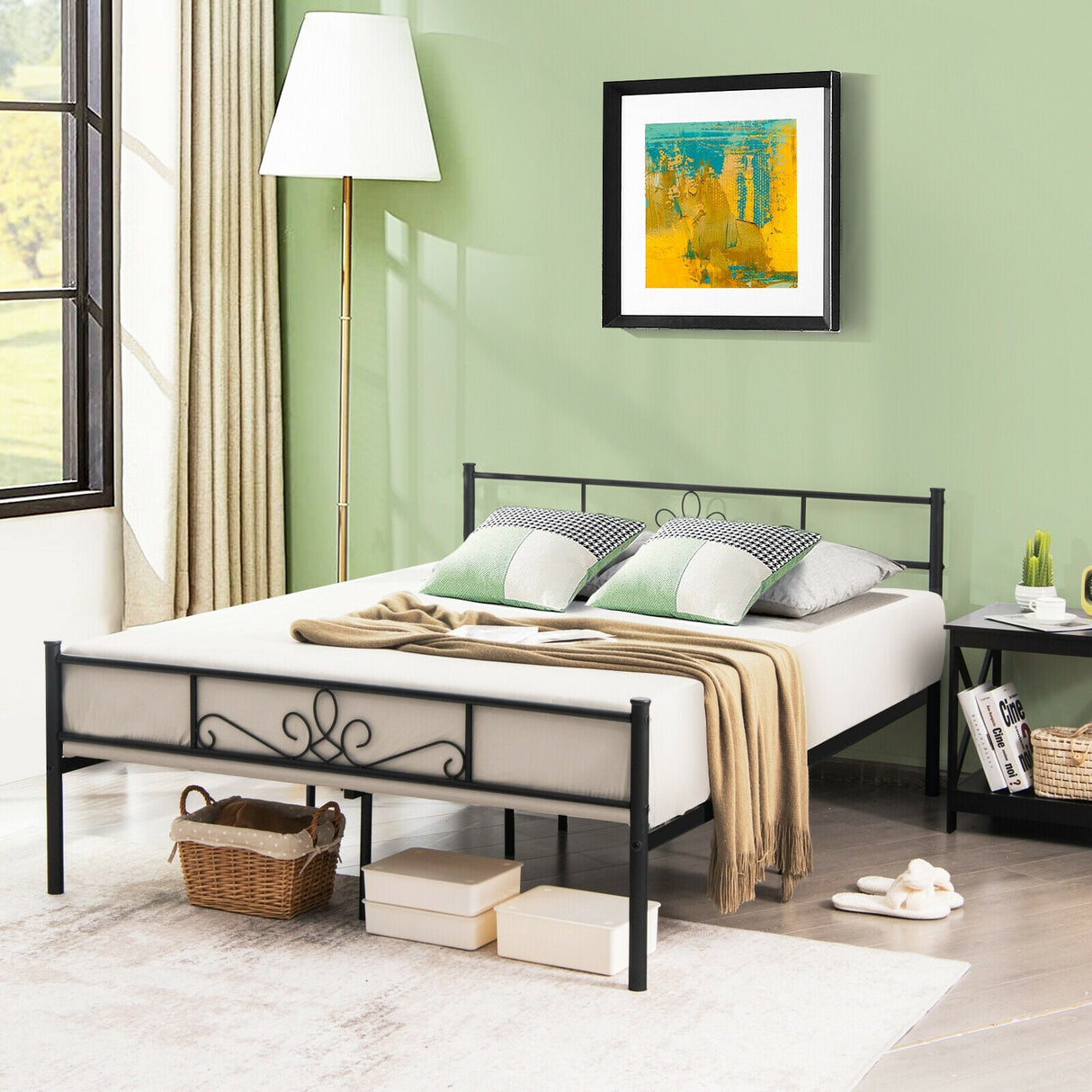 Estructura de cama de metal individual/matrimonial/Queen con cabecera y piecera