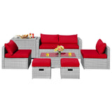 Juego de Muebles de Patio de Ratán de 8 Piezas con Funda Impermeable y Cojines