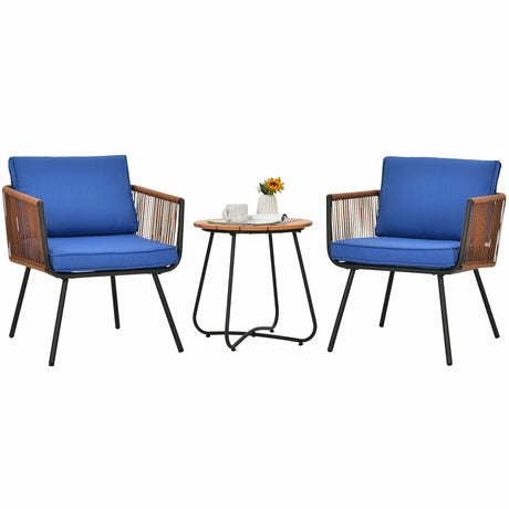 Juego de Muebles de Bistró para Patio de 3 Piezas con Reposabrazos y Cojines Suaves