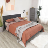 Base de cama tapizada tipo plataforma tamaño matrimonial/Queen con cabecero de lino