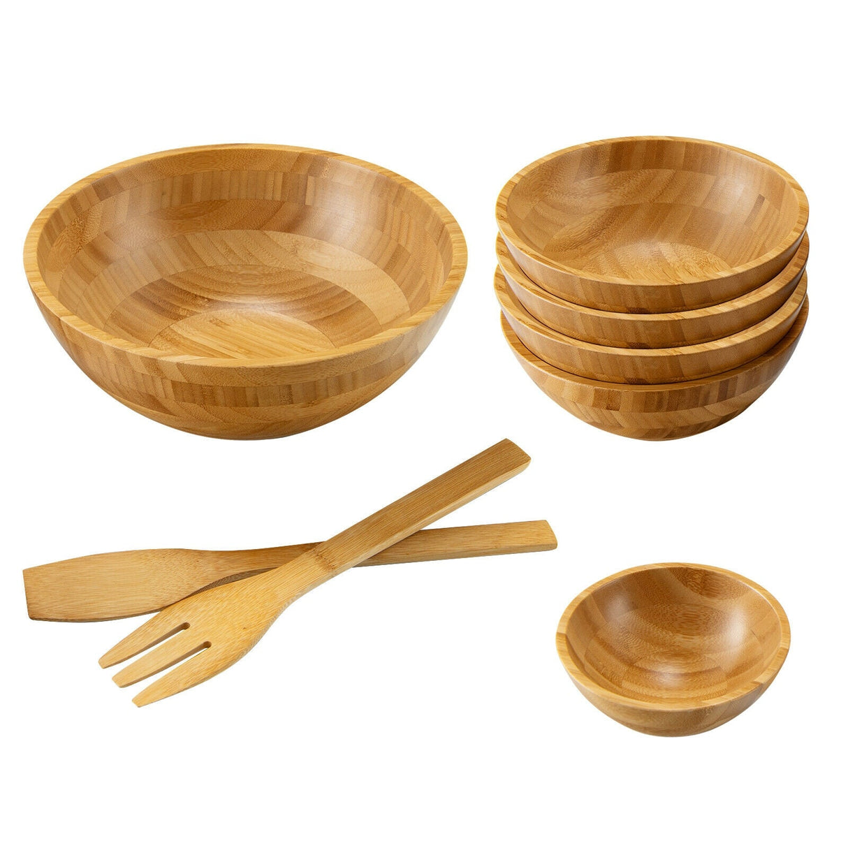 Juego de ensaladera de bambú de 8 piezas con utensilios de servicio - Natural