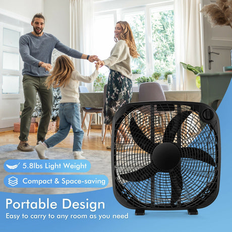 Ventilador de Piso Portátil de Caja de 20 Pulgadas con 3 Niveles de Velocidad y Control de Perilla - Negro