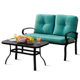 Juego de muebles de 2 piezas de mesa de banco de dos plazas para patio con silla acolchada - Azul