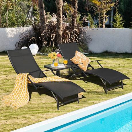 2 Tumbonas plegables y apilables de patio con reposabrazos - Negras
