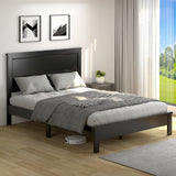 Base de cama de plataforma de tamaño matrimonial con somier de listones y cabecero alto