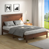 Base de cama de plataforma de tamaño matrimonial con somier de listones y cabecero alto