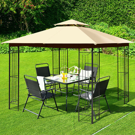 Carpa de acero de 2 niveles para patio exterior con cenador en L de 3 x 3 metros