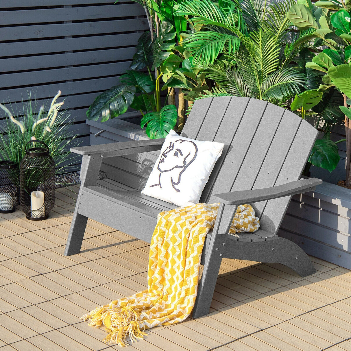 Sillón Adirondack de patio de HDPE para porche, jardín, patio trasero - Gris